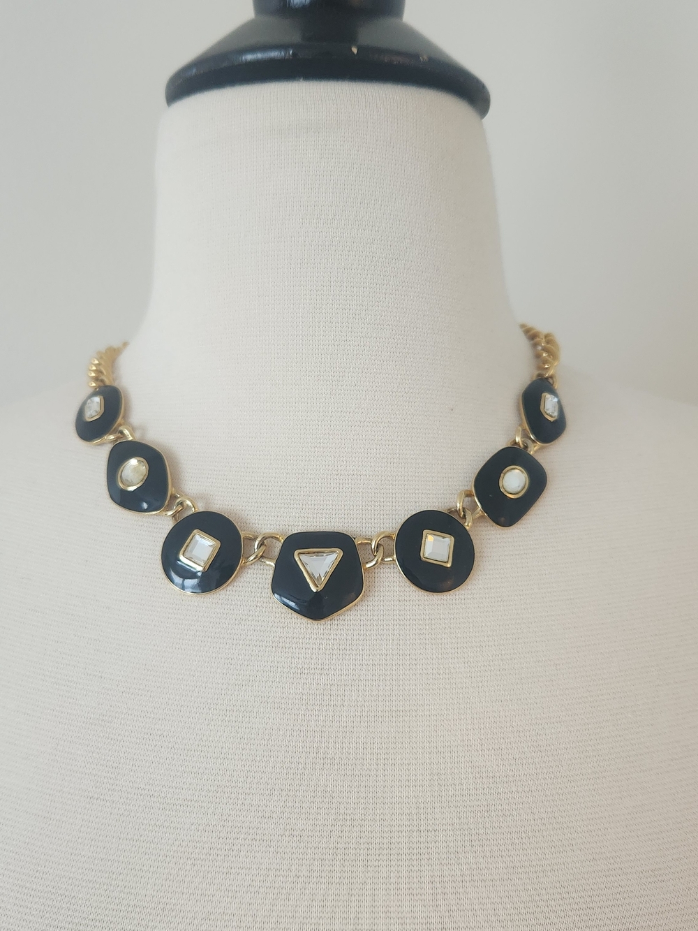 Gold and Black Statement Necklace with Geometric Accents